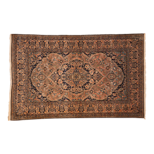 1920s Antique Persian Mohtashem Kashan Floral Medallion Navy Wool Rug