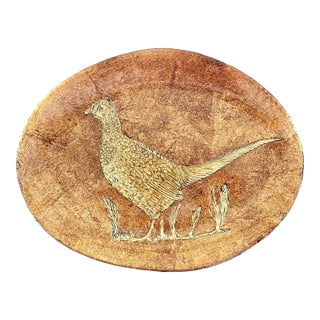 Vintage Bronze Gold Glass Pheasant Platter, Italy For Sale