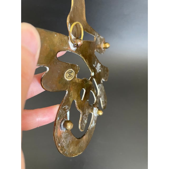 Metal Vintage Brass Wall Hanging Trivet of Chinese Good Fortune Symbol For Sale - Image 7 of 9