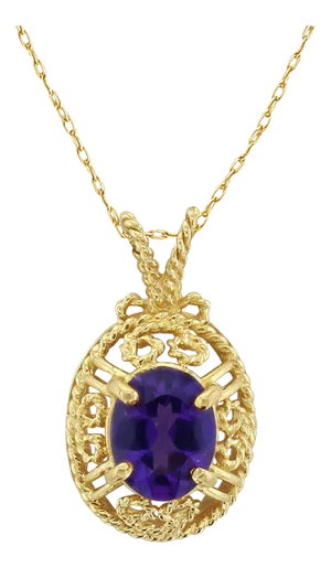 Amethyst with Vintage Style Bezel Necklace 14k Yellow Gold 16"