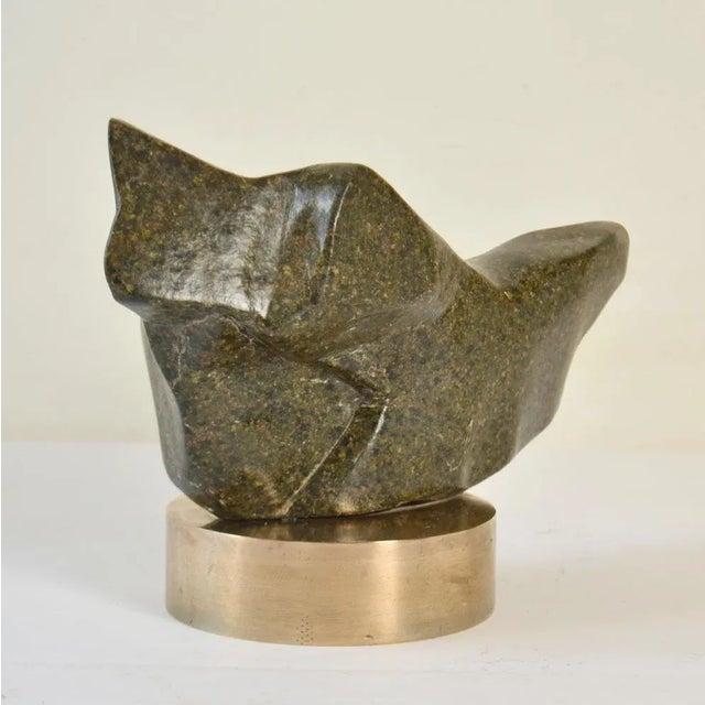 Vintage Moss Green Marble Sculpture on Bronze Plinth by Alice Ward, 1960s For Sale - Image 3 of 10