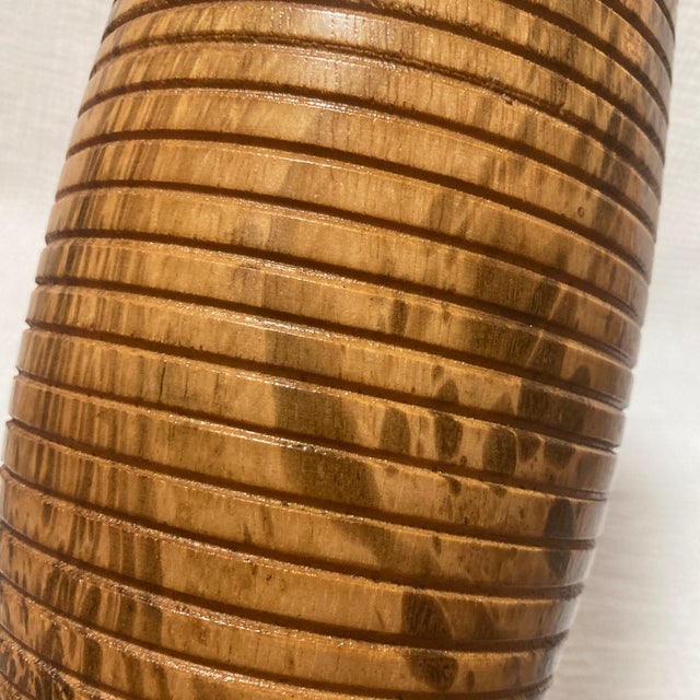 Brown Mid-Century Hand-Turned Spalted Maple Signed Studio Art Vase For Sale - Image 8 of 12