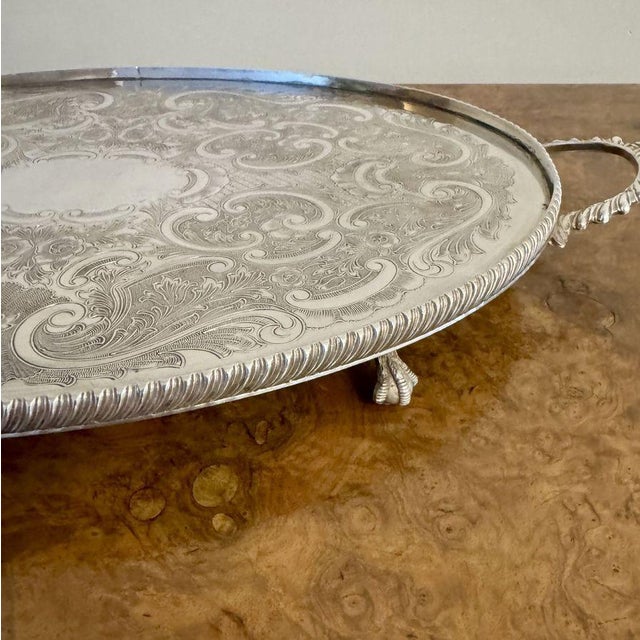 Antique Edwardian Silver Plated Oval Tea Tray, 1900 For Sale - Image 4 of 6