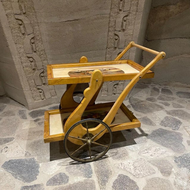 Aldo Tura 1950s Aldo Tura Italian Art Goatskin Bar Service Cart For Sale - Image 4 of 13