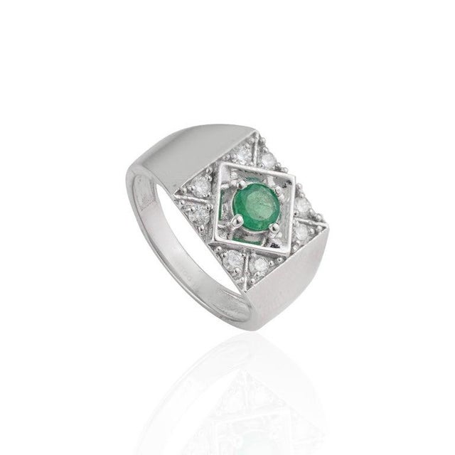 Classic Retro Inspired Emerald Cocktail Wide Band, Size 8.5 For Sale - Image 9 of 14