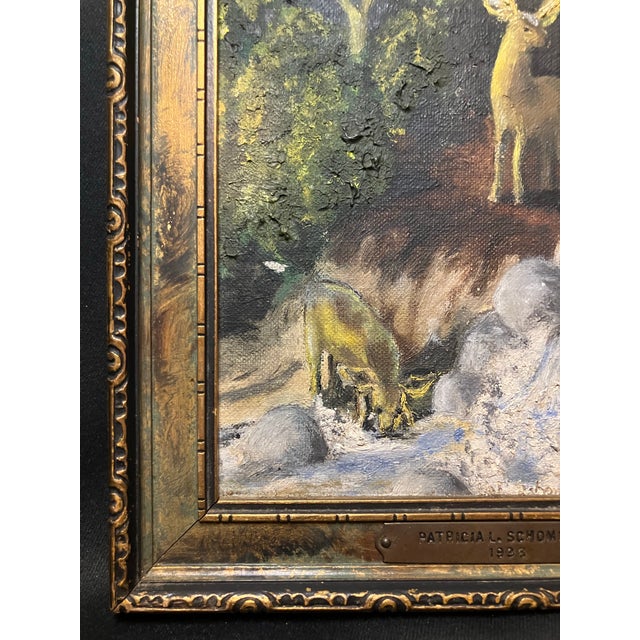 1950s 1950s Mid-Century Modern Rustic Deer Woodland Oil Painting With Heavy Impasto – Signed & Framed For Sale - Image 5 of 12