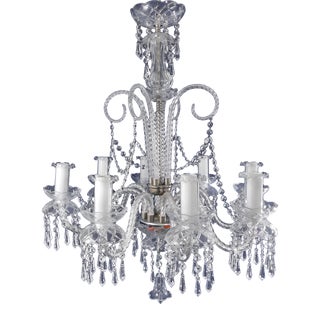 Vintage 8 Arm 8 Light Twist/Swirl Silver Crystal Prism Chandelier For Sale
