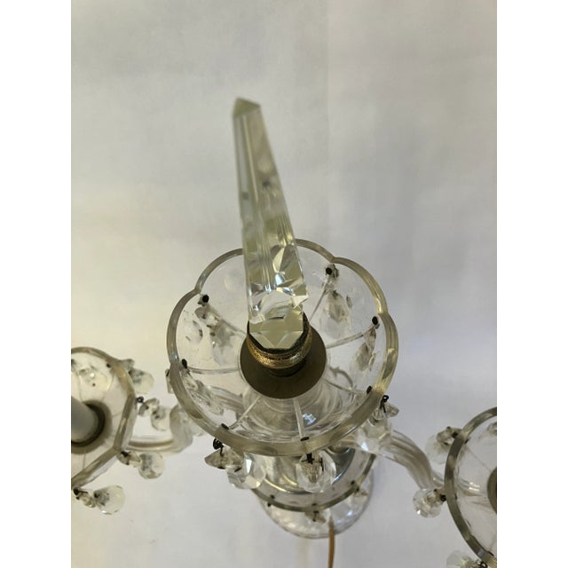 Unique 1930's American Crystal Three Branch Chandelier Table Lamps, a Pair For Sale - Image 11 of 12