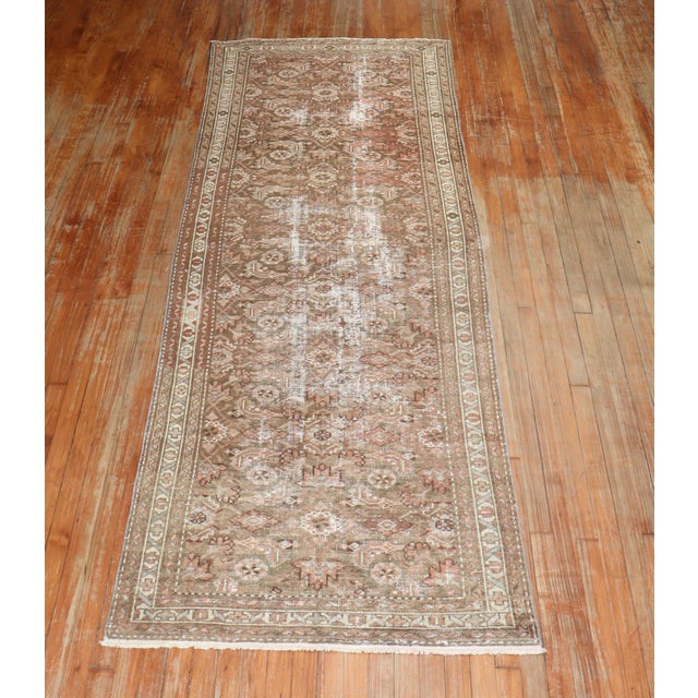 Early 20th Century Soft Brown Persian Malayer Worn Runner - 3'4" x 9'8" For Sale In New York - Image 6 of 7