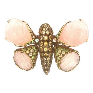 Iradj Moini Large Rose Quartz Butterfly Brooch For Sale
