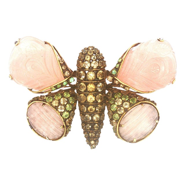 Iradj Moini Large Rose Quartz Butterfly Brooch For Sale