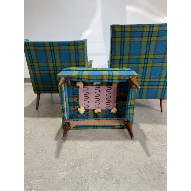 Blue 1950s 3pc Mid Century Modern Plaid Lounge Chair and Ottoman Set For Sale - Image 8 of 10