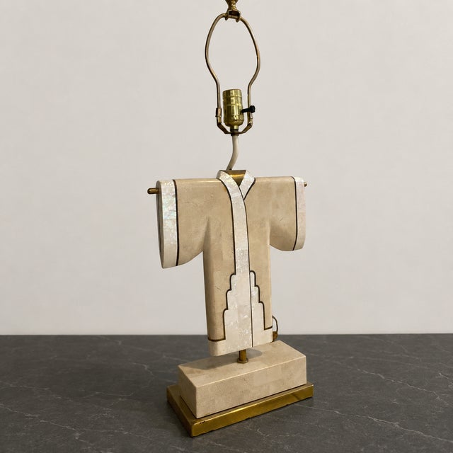 Japanese 1970s Maitland-Smith Tessellated Stone & Brass Kimono Table Lamp For Sale - Image 3 of 14