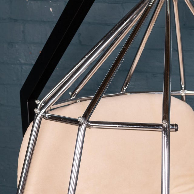 Iconic Swedish Ib Arberg design parrot cage chair, circa 1970-1980. Original cotton canvas upholstery, nickel-plated swing...