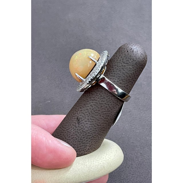 Orange Round Opal and Diamond Cocktail Ring 18 Karat White Gold, Estate For Sale - Image 8 of 18
