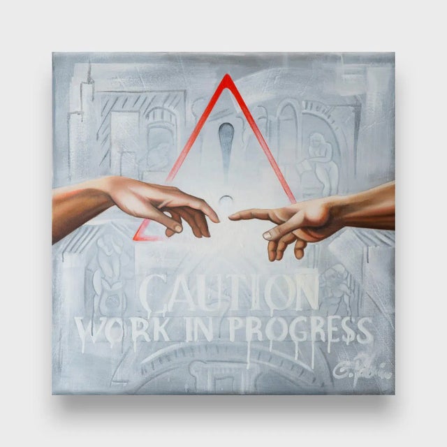 This is a one of a kind original oil and acrylic neoclassical painting depicting the famous Creation of Adam by Southern...