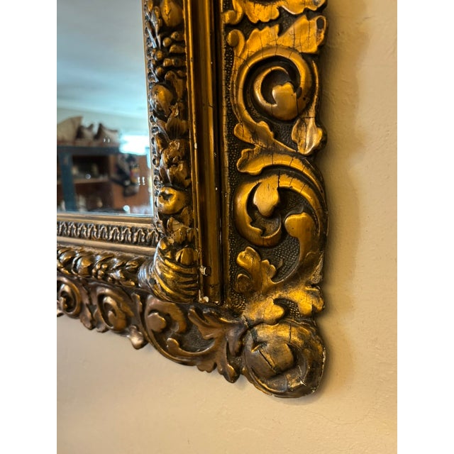 Antique Baroque 19th Century Rectangular Carved iFrench Gold Leaf Mirror For Sale - Image 6 of 11