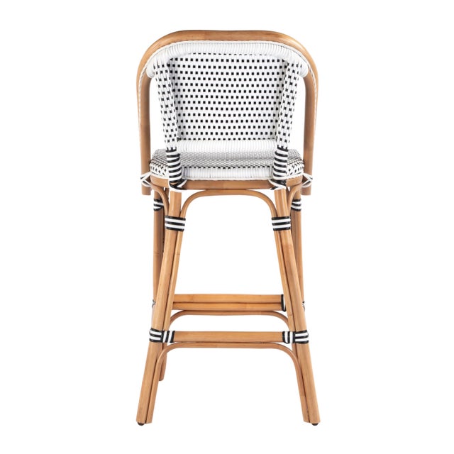 Wood Lila Rattan 28 in. Seat Height Bar Stool with Back and Footrest, Black For Sale - Image 7 of 9