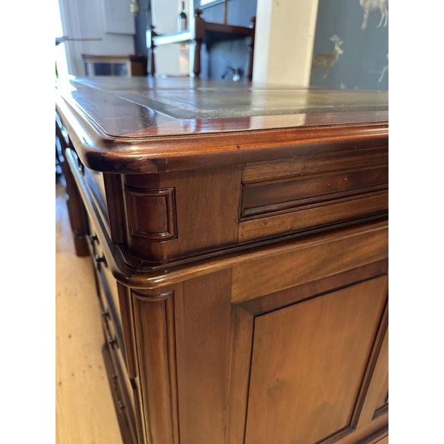 Large Mahogany Desk with Green Leather Top, 1990s For Sale - Image 3 of 18