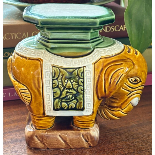 1970s Small Ceramic Elephant Plant Stand For Sale - Image 6 of 9