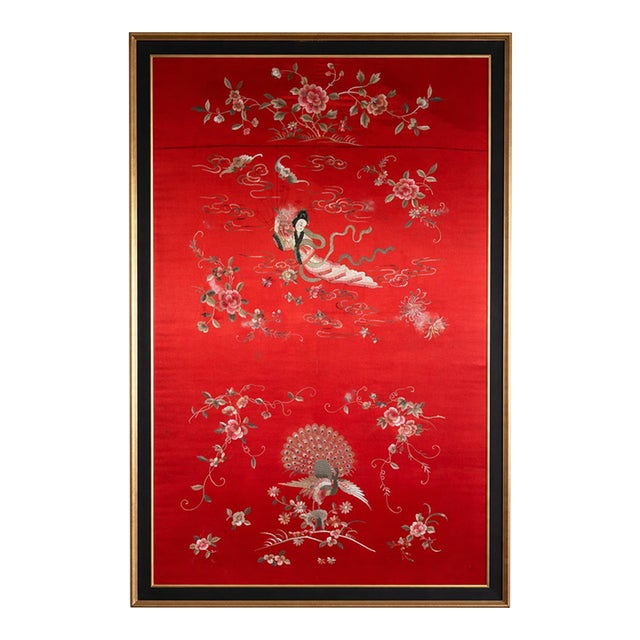 Large Antique Chinese Red Silk Sedan Chair Cover For Sale