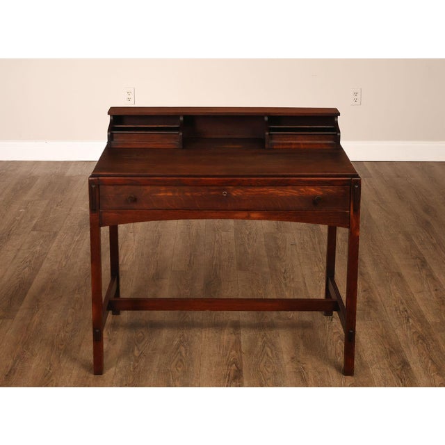 Limbert Antique Arts & Crafts Oak Writing Desk #492 1/4 For Sale - Image 14 of 18