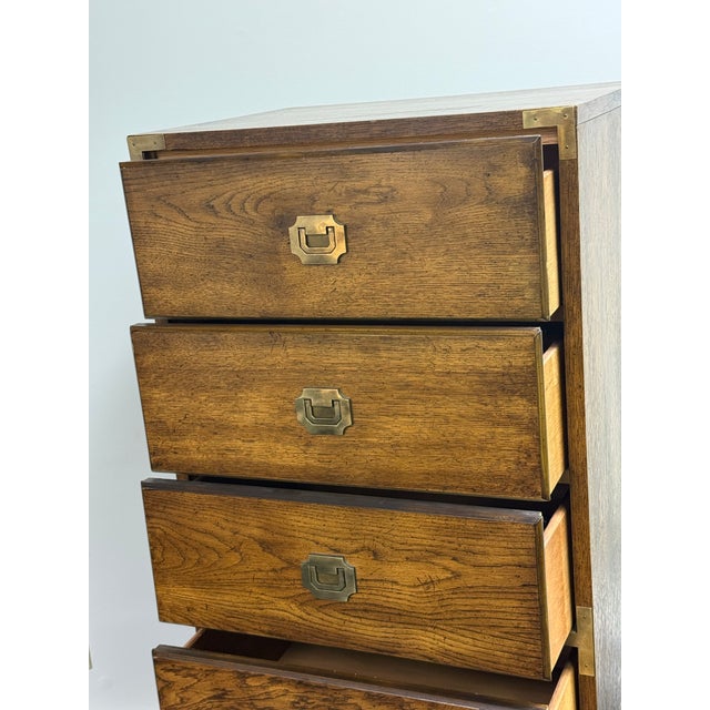 Vintage Campaign-Style Six-Drawer Lingerie Chest With Brass Accents For Sale - Image 4 of 12