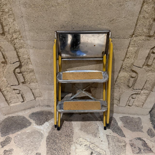 Vintage Metal Three-Step Folding Utility Ladder Mid Century Modern For Sale - Image 10 of 10