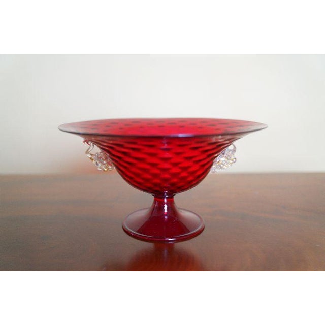 Vintage Ruby Red Murano Art Glass Footed Compote With Applied Grapes For Sale - Image 4 of 11