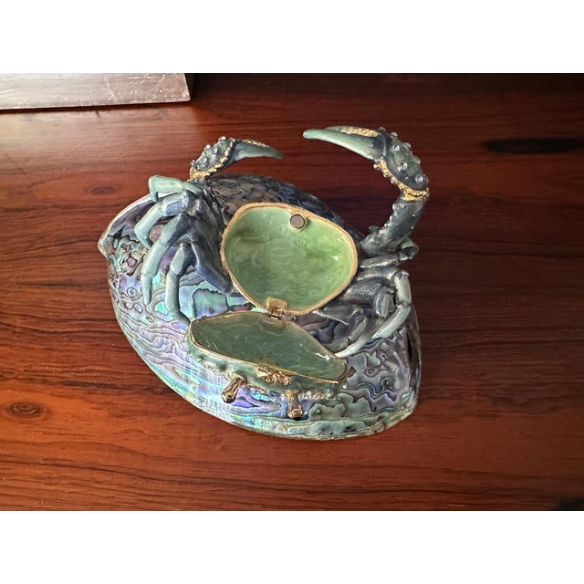 Jeweled Enameled Crab Paperweight on Abalone Shell For Sale - Image 10 of 12