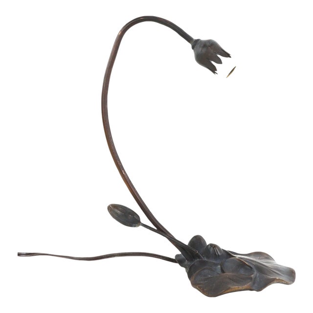 Bronze Cast Lotus Table Lamp. Circa Mid 20th Century.