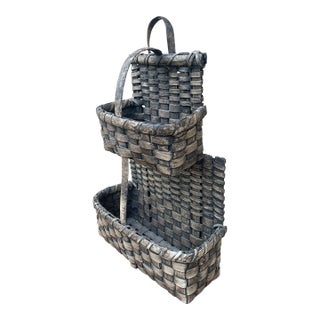 Early 20th Century American Gray Splint Oak Double Hanging Basket For Sale