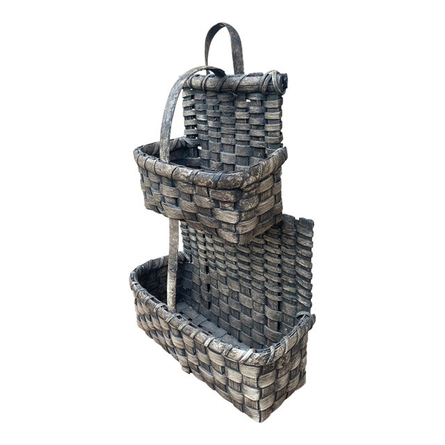 Early 20th Century American Gray Splint Oak Double Hanging Basket For Sale