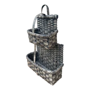 Early 20th Century American Gray Splint Oak Double Hanging Basket
