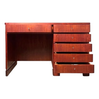 Vintage Art Deco Curved Front Desk in Elm, 1930s For Sale
