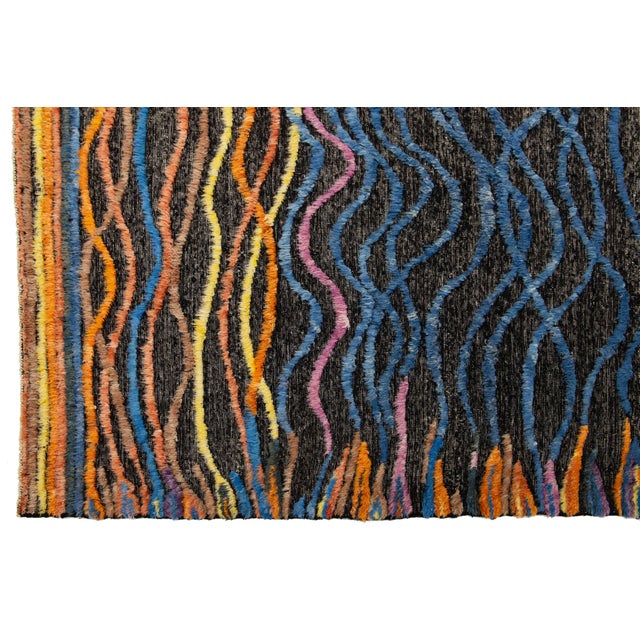 2020s Modern HandCrafted Moroccan Style Wool Rug With Multicolor Abstract Design For Sale - Image 5 of 9