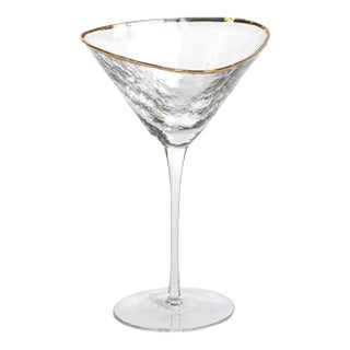 Aperitivo Triangular Martini Glass, Clear w/ Gold Rim, Set of 4 For Sale