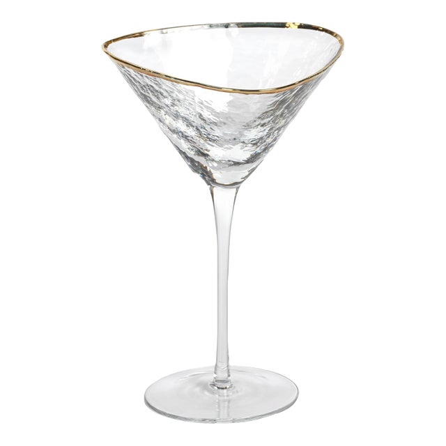 Aperitivo Triangular Martini Glass, Clear w/ Gold Rim, Set of 4 For Sale