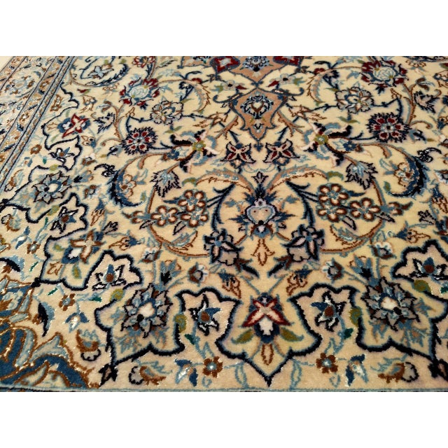 Vintage Persian Nain Area Rug, Hand-Knotted Wool & Silk, Floral Pattern, 4x7, Ivory & Blue For Sale - Image 14 of 17