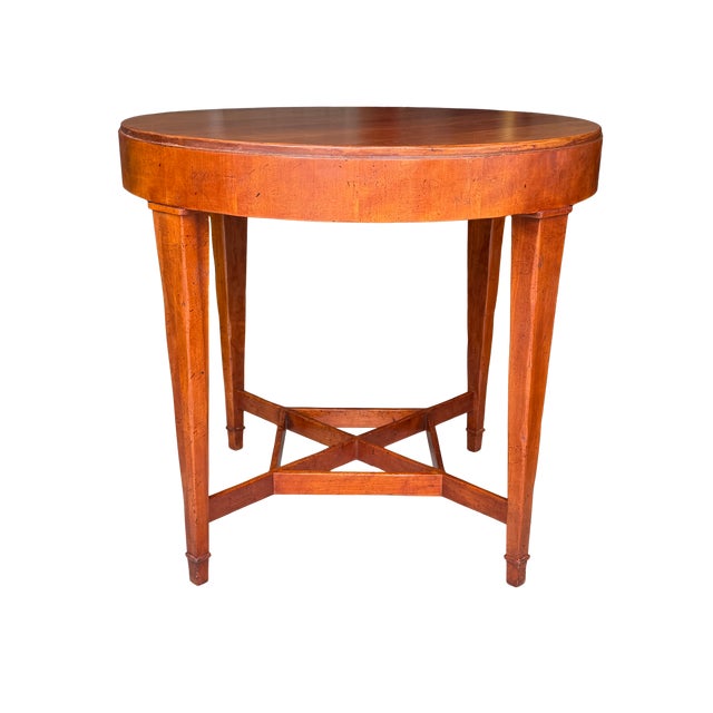 Late 20th Century Baker Furniture Milling Road Federal Regency Cherry Toned Round Side Table | Vintage Occasional Tea Table For Sale - Image 11 of 14