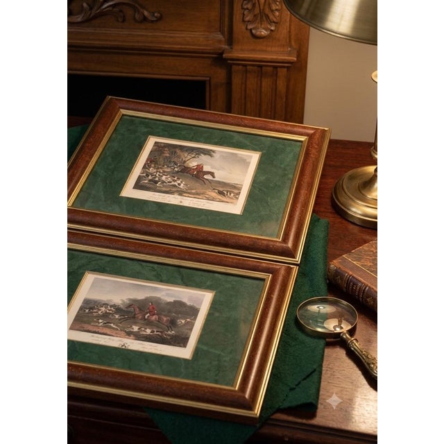 English Bald Equestrian Riders! Pair of Vintage R. B. Davis Framed Fox Hunt Prints – Gold‑Edged Mats - Ralph Lauren Style, Traditional & English Country For Sale - Image 3 of 12