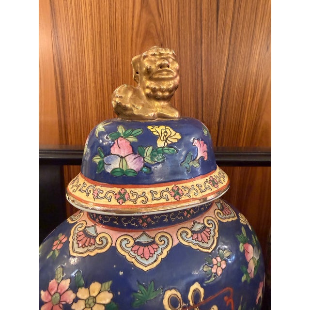 Traditional Porcelain Ceramic Asian Lidded Vessels a Pair For Sale - Image 3 of 8