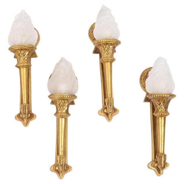 Antique Neo-Classical Ormolu Flaming Torch Wall Lights, 1920s, Set of 4 For Sale - Image 9 of 9
