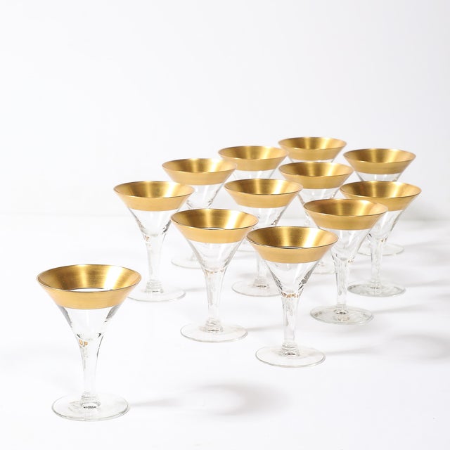 Dorothy Thorpe Set of 12 Mid-Century Modernist Gilt Rimmed Coupe Glasses by Dorothy Thorpe For Sale - Image 4 of 16