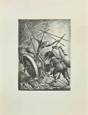 Wladyslaw Jahl, Don Quixote in the Chariot, Etching, 1951