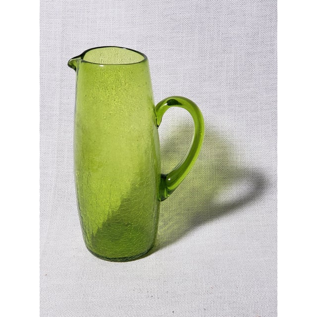 Blenko Vintage Original Blenko Mid-Century Modern Hand Made Crackle Glass Pitcher For Sale - Image 4 of 7