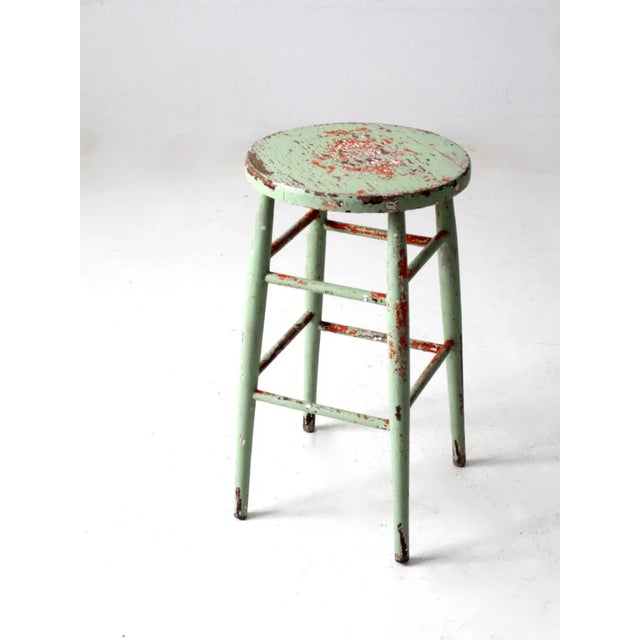 Green Antique Painted Wood Stool For Sale - Image 8 of 12