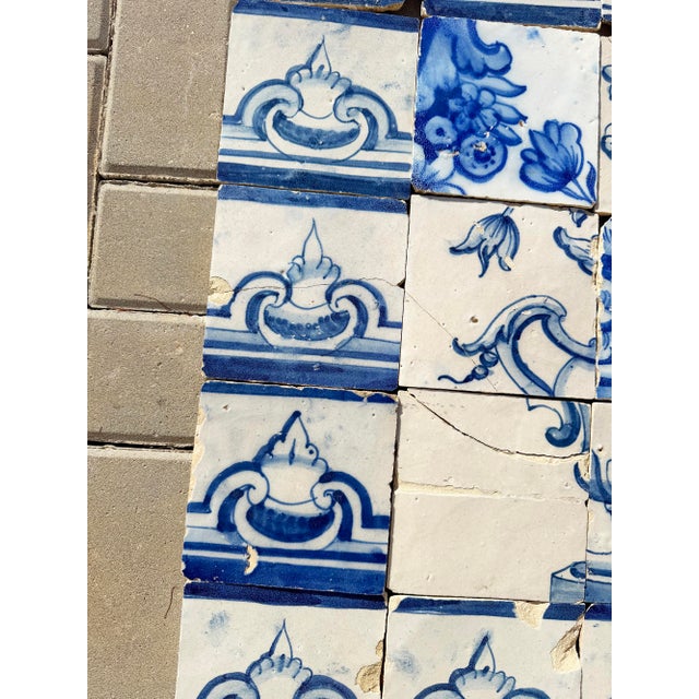 18th Century Portuguese Baroque Blue & White Flower Vase Tile Panel For Sale - Image 6 of 16