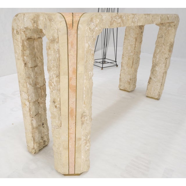 Enrique Garcel Tesselated Stone Marble Brass Inlaid Console Sofa Entry Hall Table w/ Mirror For Sale - Image 4 of 15