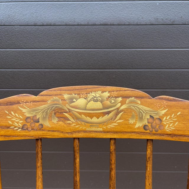 Vintage L. Hitchcock Rustic Traditional Oak Cane Cut Windsor Stonington Chair For Sale In Philadelphia - Image 6 of 12